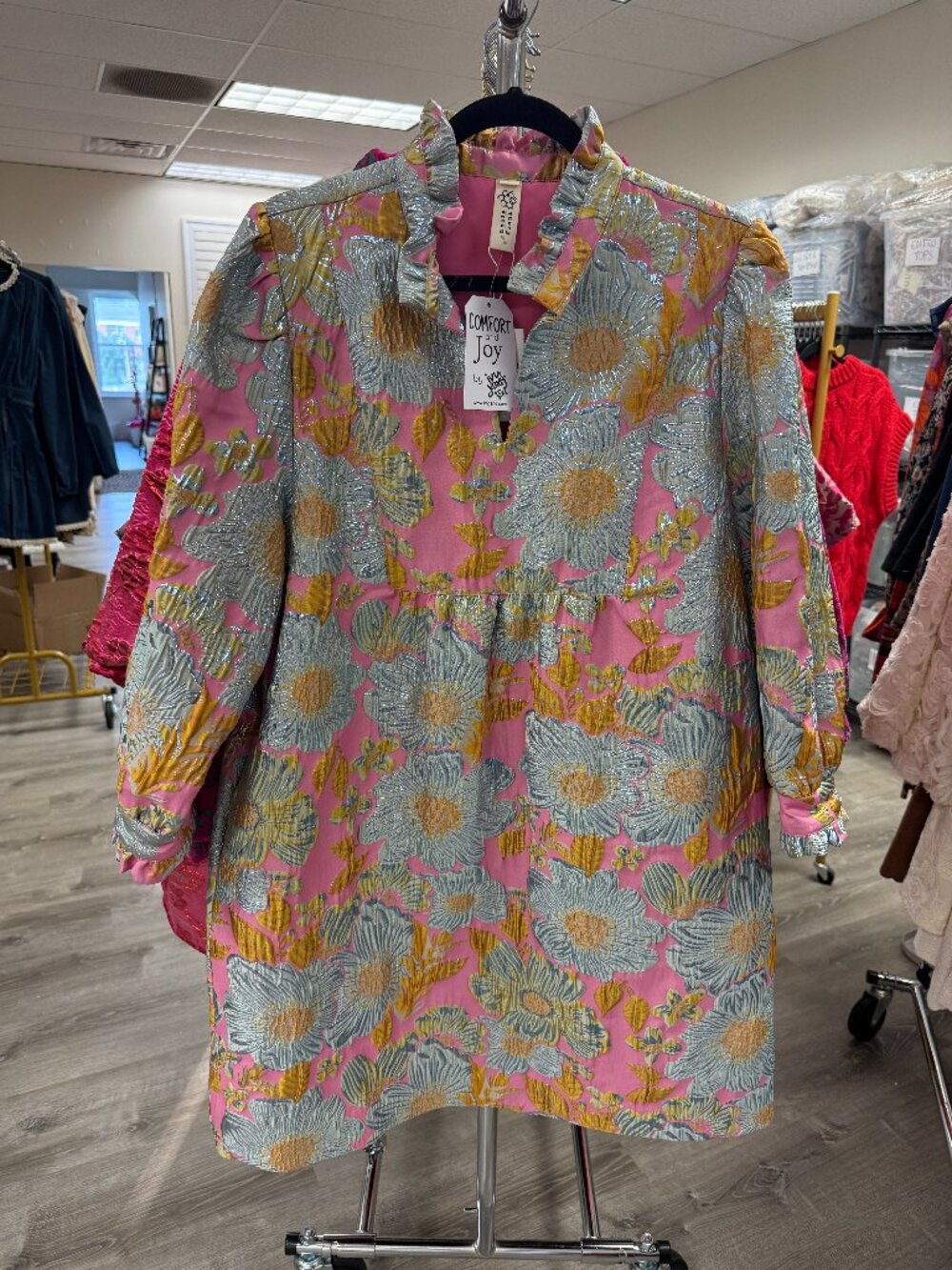 Brocade Ruffle Trim Dress
